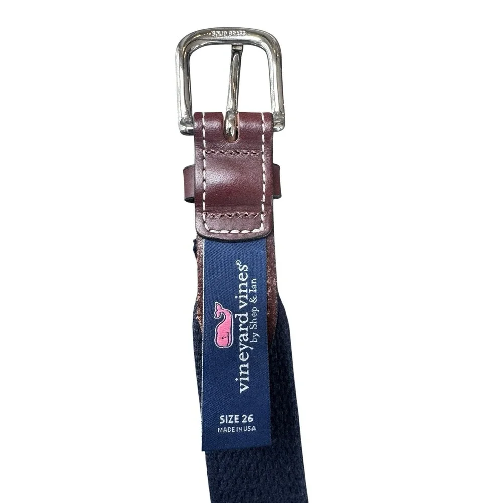 Vineyard Vines Belt Boy's 26 Santa Hat Whales Navy Blue Christmas Leather Preppy